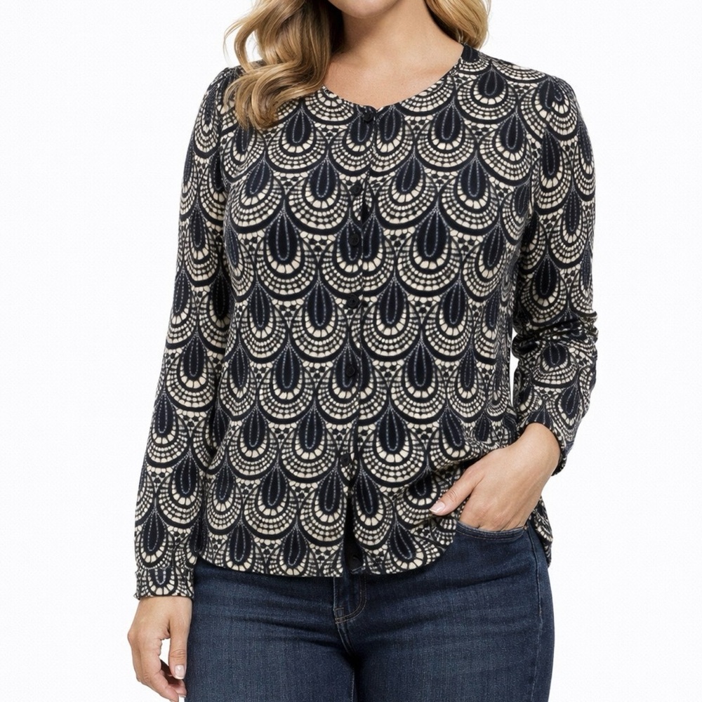 Talbots Womens Cardigan Sweater Black Ivory Petite Large LP